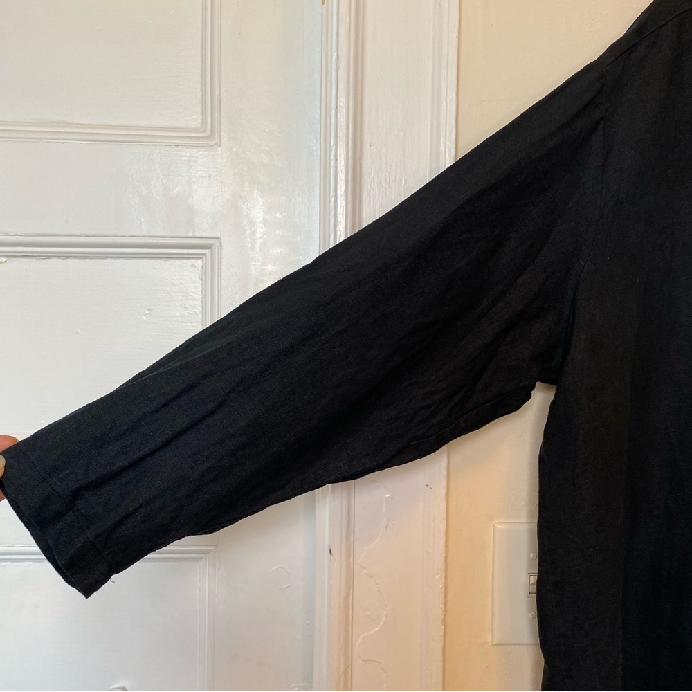 FLAX Jeanne Engelhart Unisex Linen Button Down Shirt Black Sz Large - Picture 4 of 8